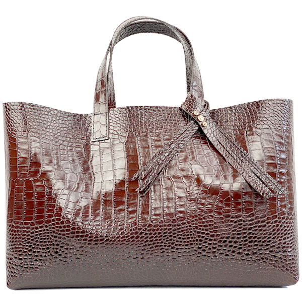  Other Stories Patent Leather Croc Embossed Bag in Brown