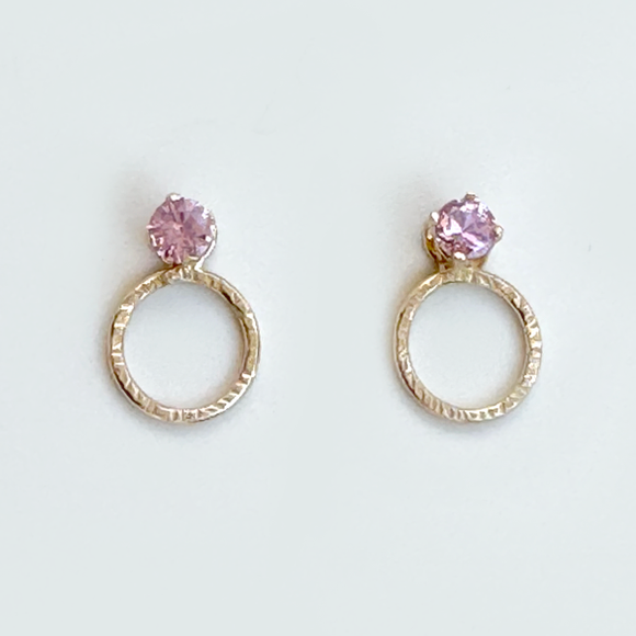 Versatile Pink Sapphire Stud Earrings Designed with Dainty 14k Gold Earring Jackets