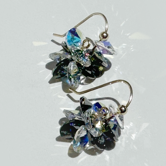 Mini Crystal Cluster Earrings - Color Gray Iridescence