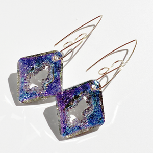 Picture is a pair of Purple & Blue Crystal Earrings from the MONOLISA Jewelry Collection |  Jewelry Made in California by Bay Area Designer Lisa Ramos