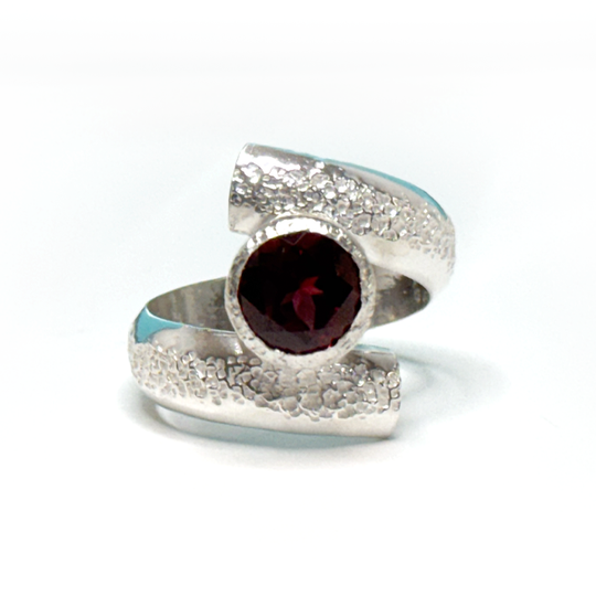 Argentium® Silver 2 Carat Garnet Spiral Textured Ring | Handmade by California Jewelry Artist Lisa Ramos
