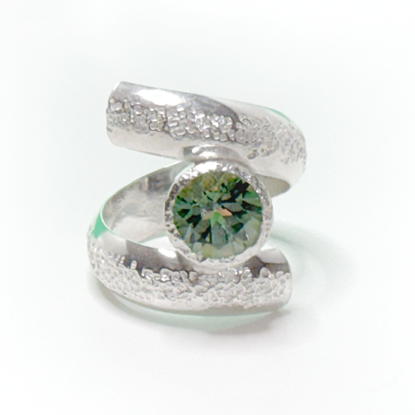 Argentium® Silver 2 Carat Green Topaz Spiral Textured Ring | Handmade by California Jewelry Artist Lisa Ramos
