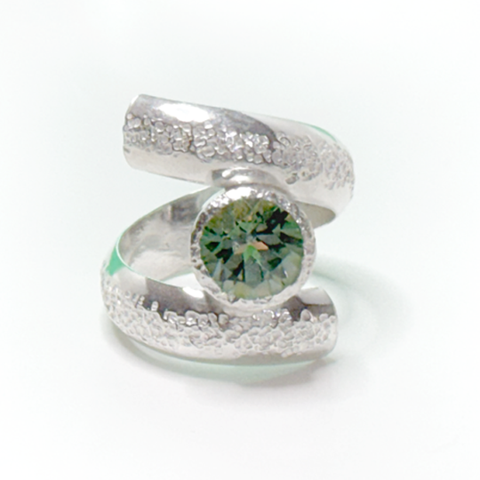 Argentium® Silver 2 Carat Green Topaz Spiral Textured Ring | Handmade by California Jewelry Artist Lisa Ramos