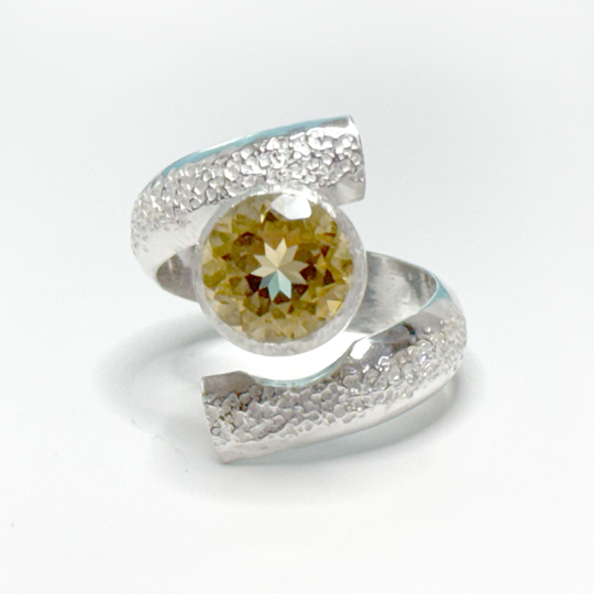Argentium® Silver 3.5 Carat Citrine Spiral Textured Ring - Puzzled | Handmade by California Jewelry Artist Lisa Ramos