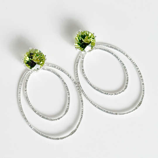 Versatile 4 Carat Peridot Studs with Argentium Silver Hoop Earring Jackets - Oval Shape | Handmade by California Jewelry Artist Lisa Ramos