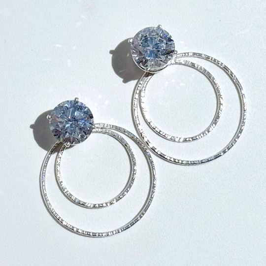 Versatile 7 Carat Simulated Diamond Studs with Argentium Silver Round Hoop Earring Jackets (Copy)
