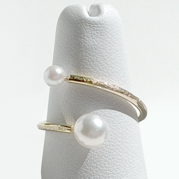 14 Karat Gold Akoya Pearl Textured Ring - Always in Style | Handmade by California Jewelry Artist Lisa Ramos