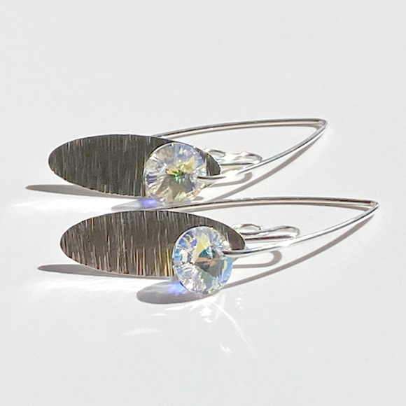 Argentium® Silver Eye Catching Crystal Scroll Earrings Collection - yellow iridescence