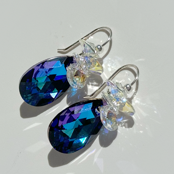 Short Drop Crystal Custer Earrings - Color Purple