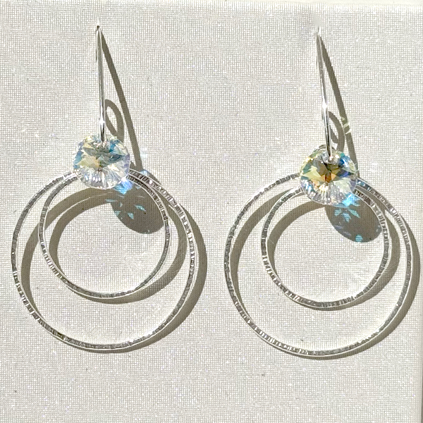 Versatile Argentium Silver Crystal Dangle Hoop Collection -  Color Yellow Iridescence | Jewelry Made in California