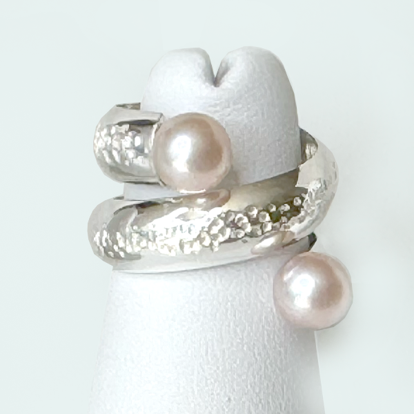 Argentium® Silver Pink Pearl Large Duo Spiral Ring