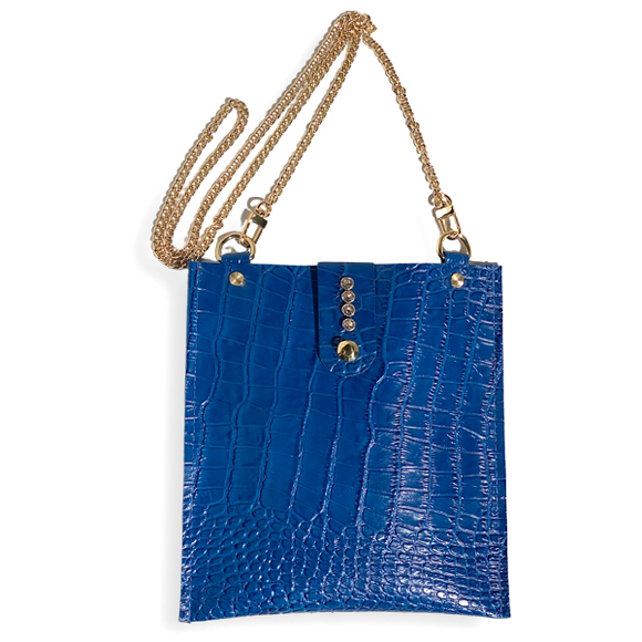 Blue Croc Leather Crossbody Bag 128 - Crystal Closure