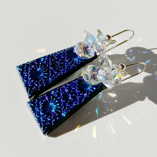 Geo Glass Crystal Cluster Earrings - Purple