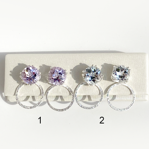 Versatile 4 Carat Gemstone Stud Earrings with Argentium Silver Classic Hoop Earring Jackets - Amethyst and White Topaz 