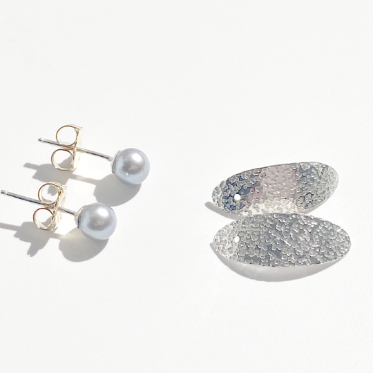 Argentium Silver Earring Set - Earring Jackets with Pearl Studs
