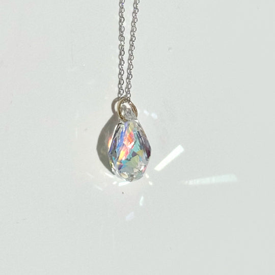 14 Karat Gold Helix Crystal Pendant with Silver Chain