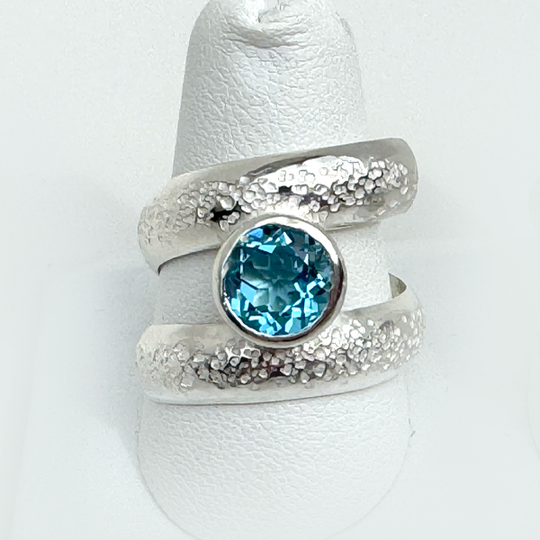 Argentium® Silver 2 Carat Blue Topaz Spiral Textured Ring | Handmade by California Jewelry Artist Lisa Ramos