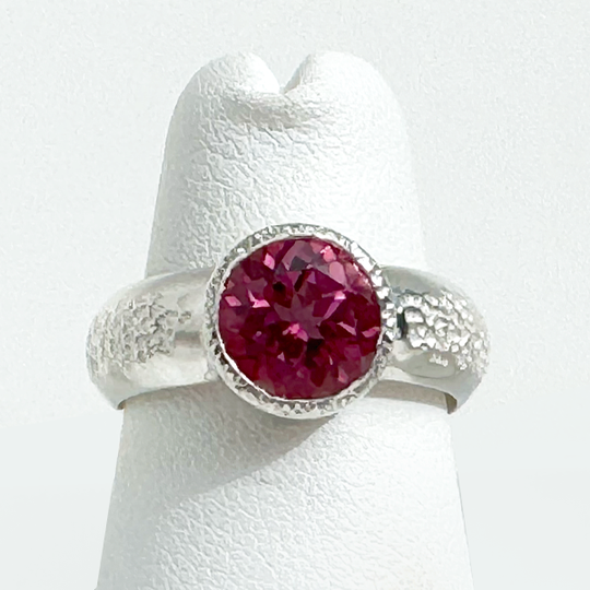 Argentium® Silver 2 Carat Blush Topaz Textured Ring Band | Handmade by California Jewelry Artist Lisa Ramos