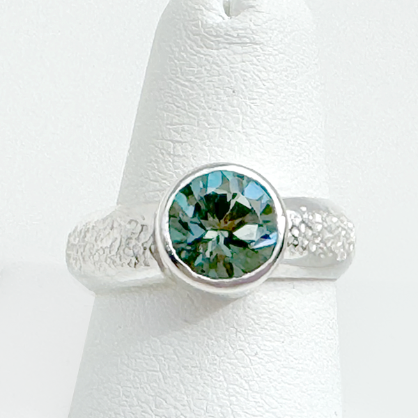 Argentium® Silver 2 Carat Green Topaz Textured Ring Band | Handmade by California Jewelry Artist Lisa Ramos