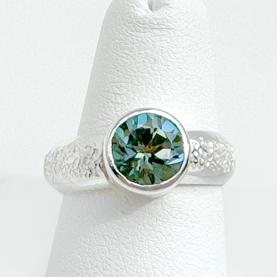 Argentium® Silver 2 Carat Green Topaz Textured Ring Band | Handmade by California Jewelry Artist Lisa Ramos