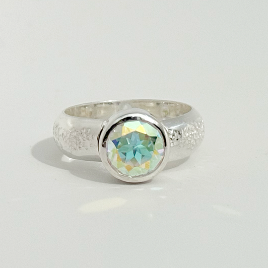 Argentium® Silver 2 Carat Iridescent Topaz Textured Ring Band