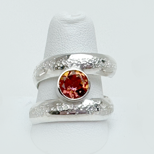 Argentium® Silver 2 Carat Orange Topaz Spiral Textured Ring | Handmade by California Jewelry Artist Lisa Ramos