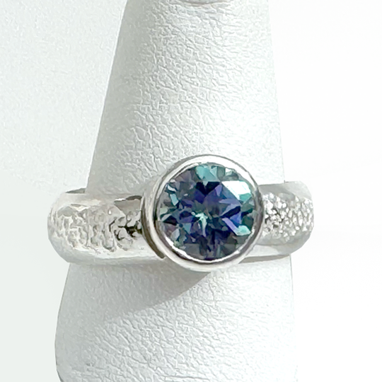 Argentium® Silver 2 Carat Purple Blue Topaz Textured Ring Band | Handmade by California Jewelry Artist Lisa Ramos