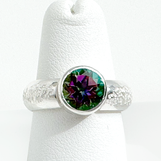 Argentium® Silver 2 Carat Purple Green Topaz Textured Ring Band | Handmade by California Jewelry Artist Lisa Ramos