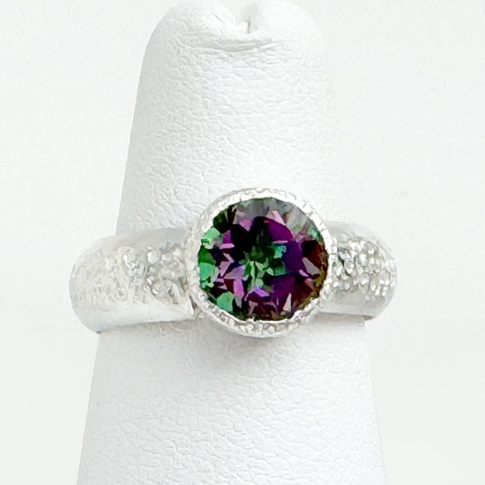 Argentium® Silver 2 Carat Purple Green Topaz Textured Ring Band - Extra Texture | Handmade by California Jewelry Artist Lisa Ramos