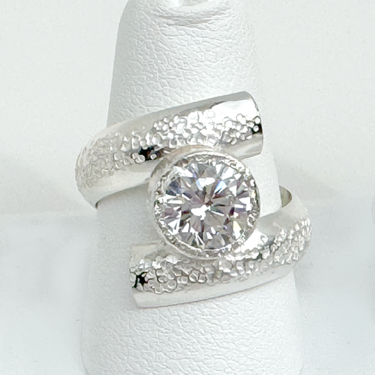 Argentium® Silver 2 Carat Simulated Diamond Spiral Textured Ring II | Handmade by California Jewelry Artist Lisa Ramos