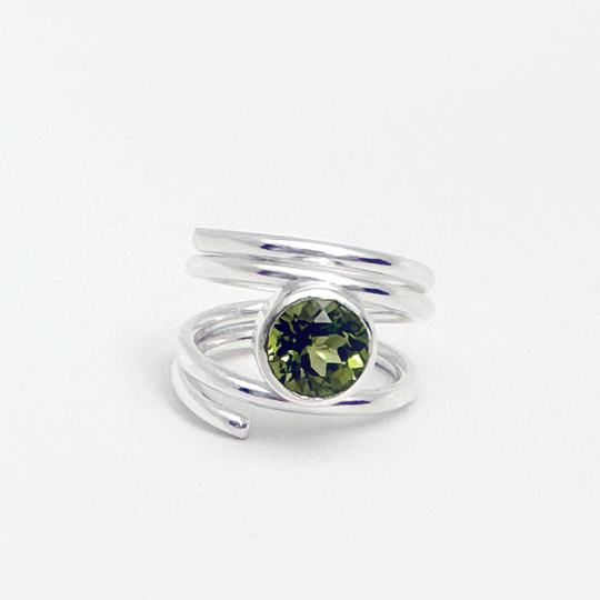 Argentium® Silver 2 Carat Peridot Spiral Ring | Handmade by California Jewelry Artist Lisa Ramos