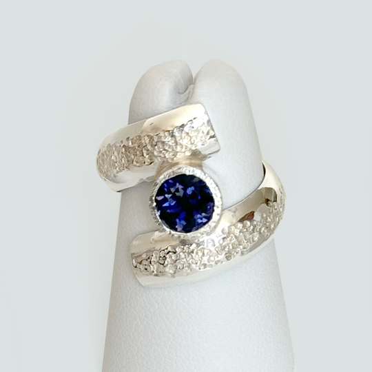 Argentium® Silver 3/4 Carat Iolite Spiral Textured Ring II | Handmade by California Jewelry Artist Lisa Ramos