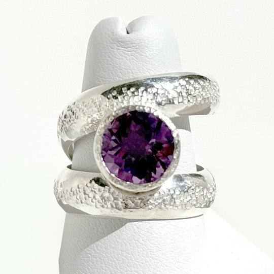 Argentium® Silver 3.5 Carat Amethyst Spiral Textured Ring | Handmade by California Jewelry Artist Lisa Ramos