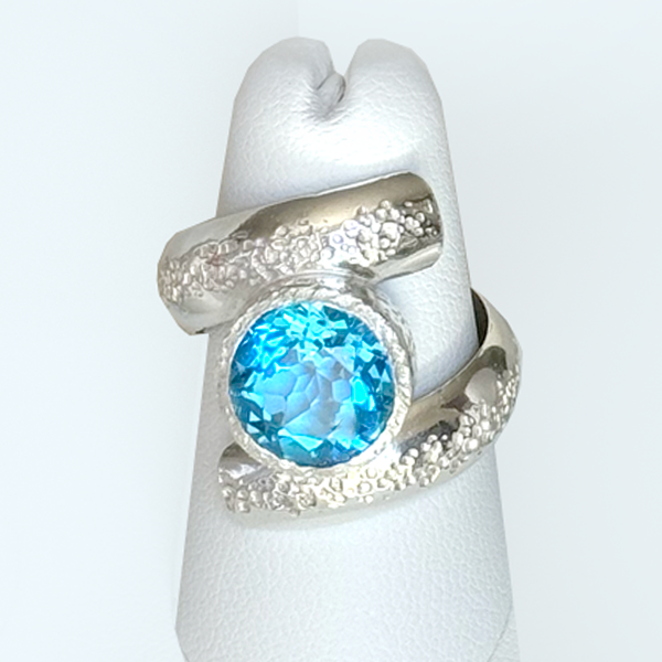 Argentium® Silver 3.5 Carat Blue Topaz Textured Spiral RingArgentium® Silver 3.5 Carat Blue Topaz Textured Spiral Ring | Handmade by California Jewelry Artist Lisa Ramos