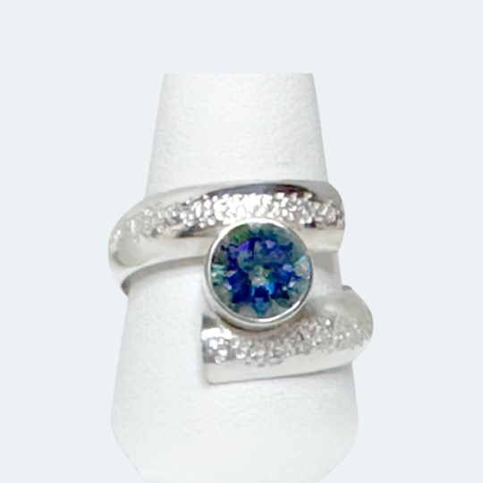 Argentium® Silver 2 Carat Topaz Spiral Textured Ring - Touches of Blue | Handmade by California Jewelry Artist Lisa Ramos