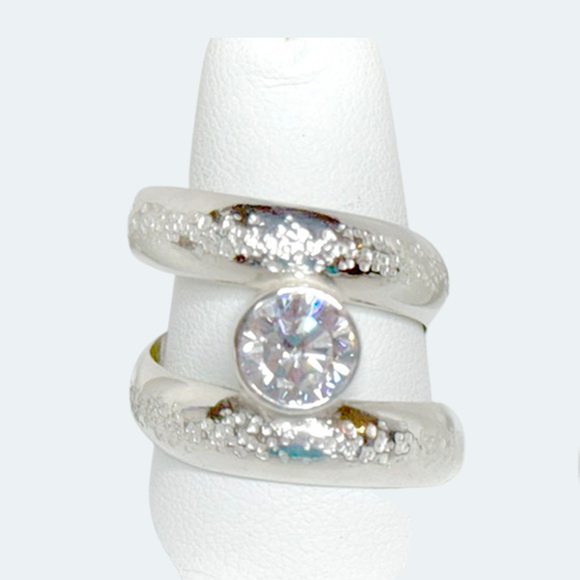 Argentium® Silver 2 Carat Simulated Diamond Spiral Textured Ring