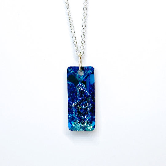 Unforgettable Crystal Pendant with Argentium Silver Chain - Blue