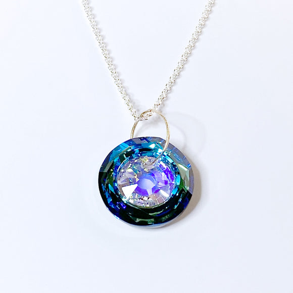 Duo Circular Crystal Pendant with Argentium Silver Chain