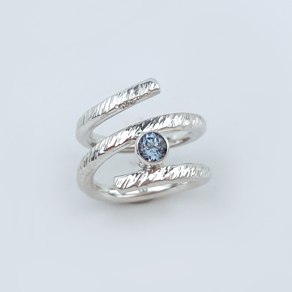 Argentium Silver Gray Spinel Spiral Ring - Adventurous