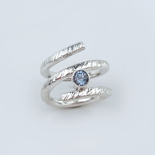 Argentium Silver Gray Spinel Spiral Ring - Adventurous