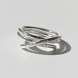 Argentium® Silver Textured Crossover Ring - Size 7.75
