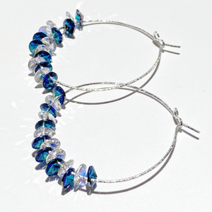 Argentium® Silver Crystal Cluster Hoop Earrings - Blue Iridescence