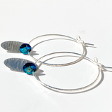 Argentium® Silver Blue Eye Catching Crystal Hoop Earrings Collection - Unique Blue