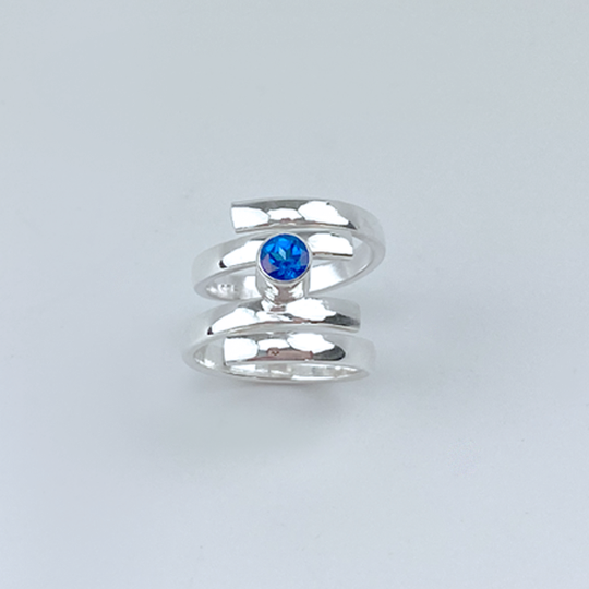Sterling Silver Blue Topaz Ring - Elegant Spiral