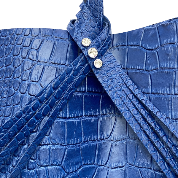 Classic Blue Croc Leather Fringe Tote - Bag 95