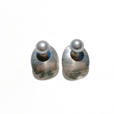 Argentium Silver Earring Set - Earring Jackets with Gray Pearl Studs (wear 3 ways)