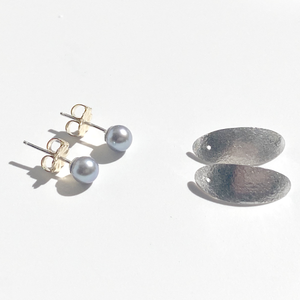 Argentium Silver Silk Texture Earring Set - Earring Jackets with Pearl Studs (wear 3 ways)