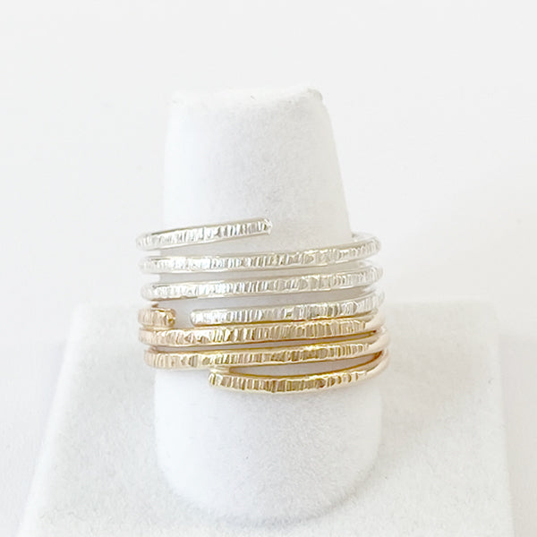 14 Karat Gold and Argentium Silver Textured Ring Set - One of a Kind Elegance | Handmade by California Jewelry Artist Lisa Ramos