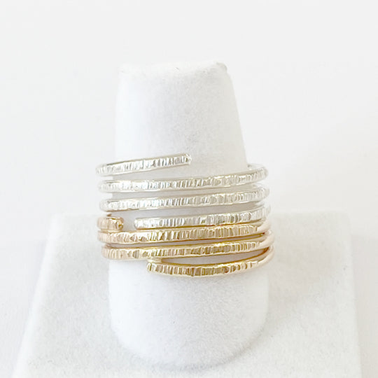 14 Karat Gold and Argentium Silver Textured Ring Set - One of a Kind Elegance | Handmade by California Jewelry Artist Lisa Ramos