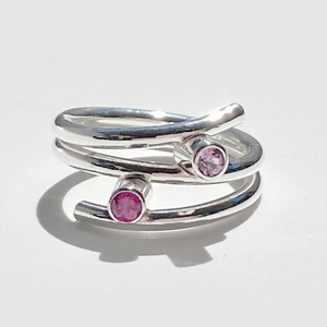 Argentium® Silver Pink Sapphire & Ruby Precious Gemstone Ring - Delicate